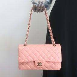 Chanel Medium Double Flap Bag Pink Quilted Lambskin Leather NEW