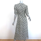 Masscob Ruched Sleeve Maxi Dress Cream/Black Floral Print Cotton Size Large