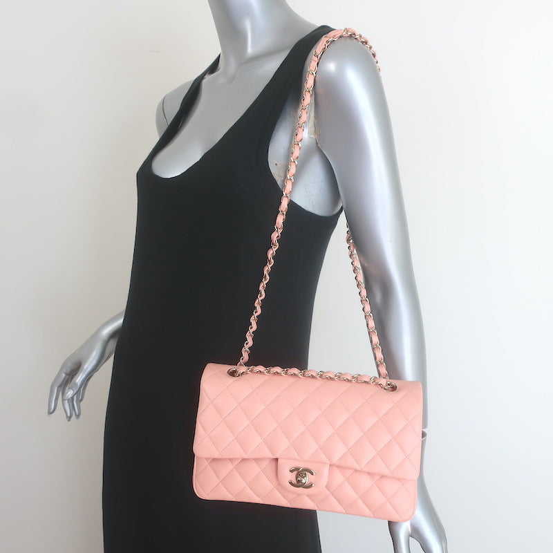 Chanel Medium Double Flap Bag Pink Quilted Lambskin Leather NEW