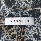 Masscob Ruched Sleeve Maxi Dress Cream/Black Floral Print Cotton Size Large