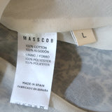 Masscob Ruched Sleeve Maxi Dress Cream/Black Floral Print Cotton Size Large