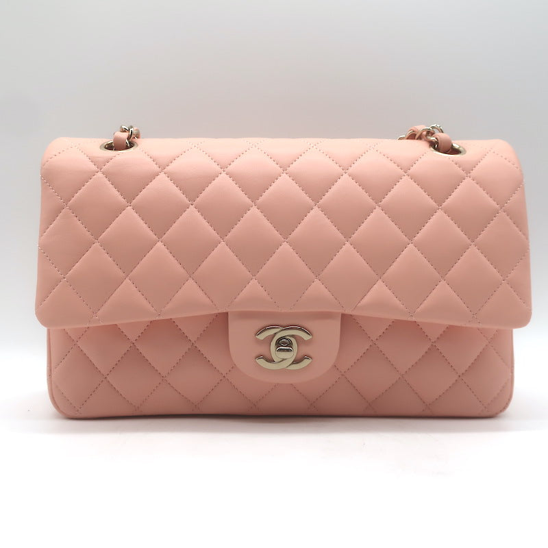 Chanel Medium Double Flap Bag Pink Quilted Lambskin Leather NEW