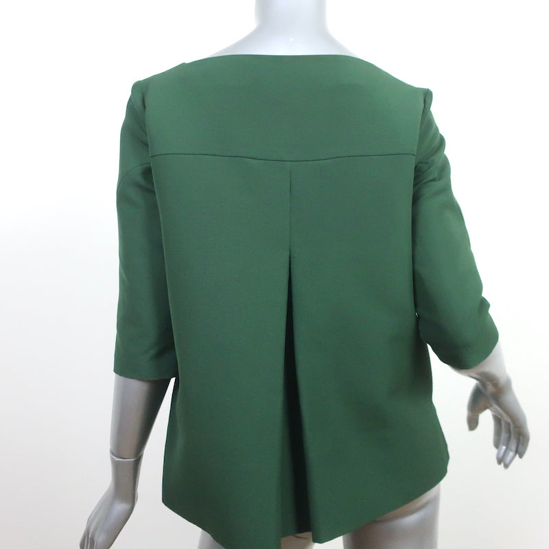 Marni Pleated-Back Top Green Cotton Size 40 Half-Sleeve Blouse