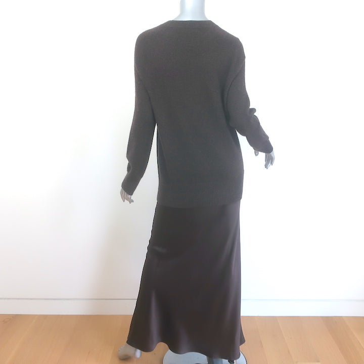 Christopher Esber cashmere and satin maxi dress in rich brown, pre-owned with authentic designer detailing