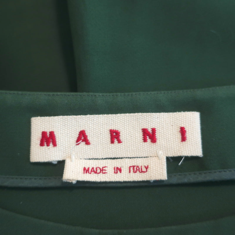 Marni Pleated-Back Top Green Cotton Size 40 Half-Sleeve Blouse