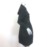 Valentino Lace-Trim Taffeta Belted Flared Trench Coat Black Silk-Blend Size 8