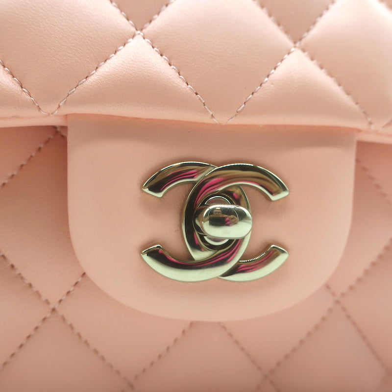Chanel Medium Double Flap Bag Pink Quilted Lambskin Leather NEW