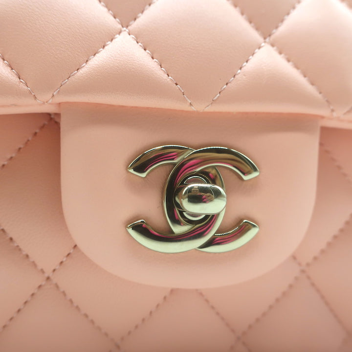 Chanel Medium Double Flap Bag Pink Quilted Lambskin Leather NEW