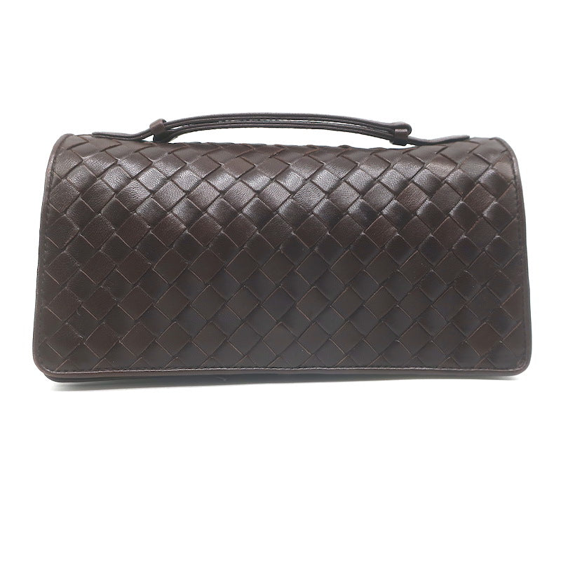 Bottega Veneta Intrecciato Top Handle Accordion Clutch Bag Dark Brown Leather
