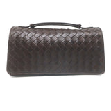 Bottega Veneta Intrecciato Top Handle Accordion Clutch Bag Dark Brown Leather