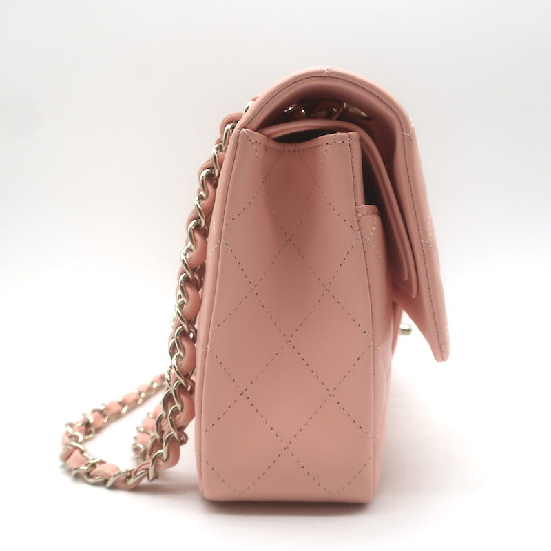 Chanel Medium Double Flap Bag Pink Quilted Lambskin Leather NEW