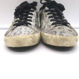 Golden Goose Superstar Glitter Leopard Sneakers Silver with Yellow Star Size 36