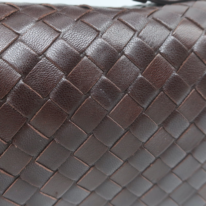 Bottega Veneta Intrecciato Top Handle Accordion Clutch Bag Dark Brown Leather