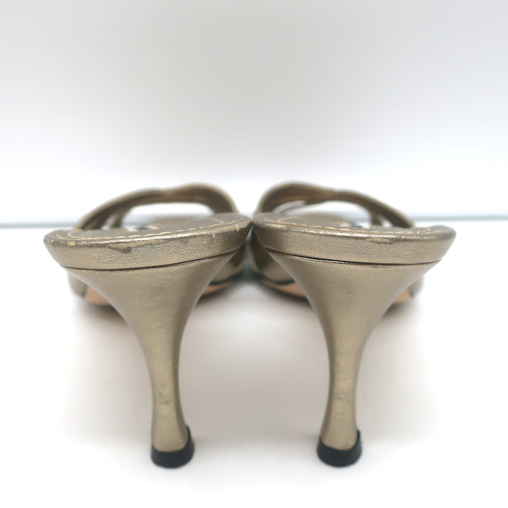 Manolo Blahnik Slide Sandals Gold/Gunmetal Bicolor Metallic Leather Size 38.5