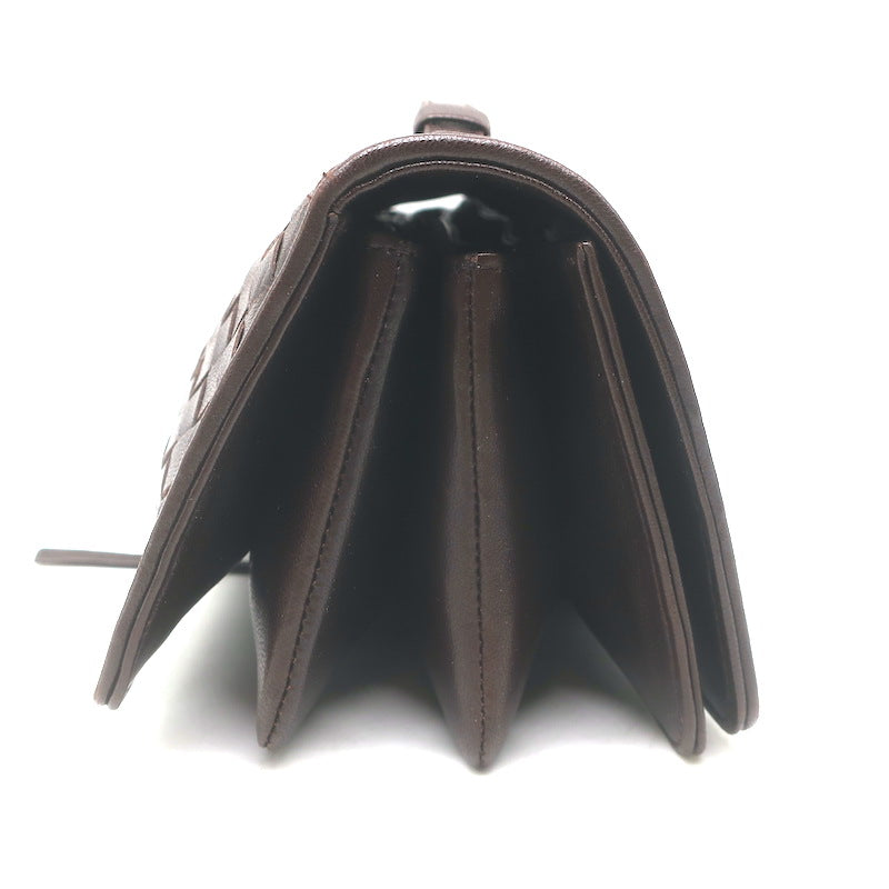 Bottega Veneta Intrecciato Top Handle Accordion Clutch Bag Dark Brown Leather