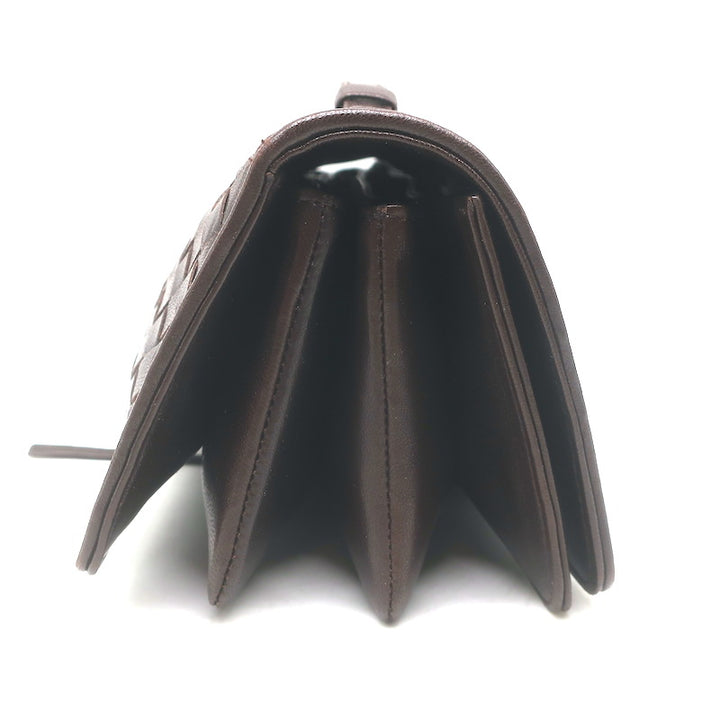 Bottega Veneta Intrecciato Top Handle Accordion Clutch Bag Dark Brown Leather