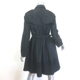 Valentino Lace-Trim Taffeta Belted Flared Trench Coat Black Silk-Blend Size 8