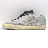 Golden Goose Superstar Glitter Leopard Sneakers Silver with Yellow Star Size 36