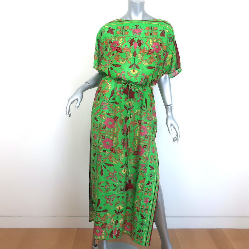 Tory Burch Kaftan Maxi Dress Green Folk Art Print Cotton-Silk Size Ext Celebrity Owned Tory Burch Kaftan Maxi Dress Green Folk Art Print Cotton-Silk Size Ext Celebrity Owned