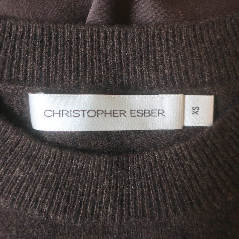 Christopher Esber Monument cashmere and satin maxi dress in brown, size XS, authentic pre-owned luxury piece