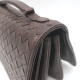 Bottega Veneta Intrecciato Top Handle Accordion Clutch Bag Dark Brown Leather