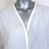 Brunello Cucinelli Monili-Trim Popover Blouse Cream Stretch Silk Size Small