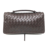 Bottega Veneta Intrecciato Top Handle Accordion Clutch Bag Dark Brown Leather
