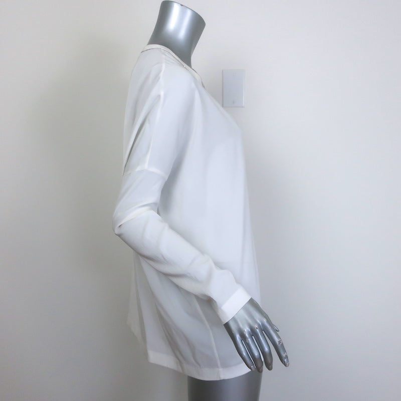 Brunello Cucinelli Monili-Trim Popover Blouse Cream Stretch Silk Size Small