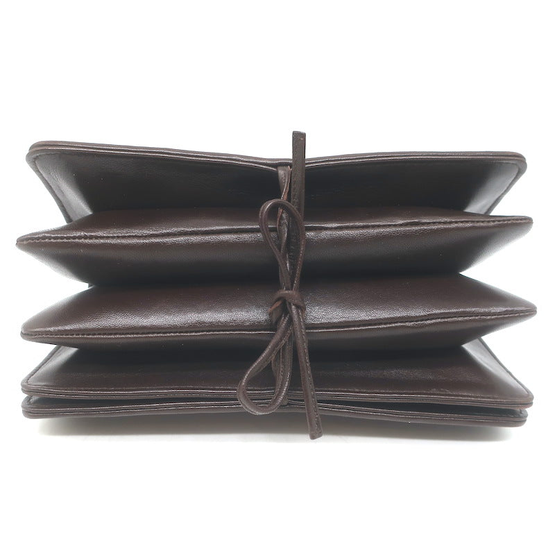 Bottega Veneta Intrecciato Top Handle Accordion Clutch Bag Dark Brown Leather