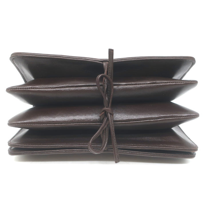 Bottega Veneta Intrecciato Top Handle Accordion Clutch Bag Dark Brown Leather