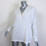 Brunello Cucinelli Monili-Trim Popover Blouse Cream Stretch Silk Size Small