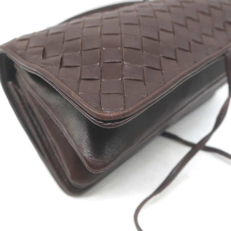 Bottega Veneta Intrecciato Top Handle Accordion Clutch Bag Dark Brown Leather