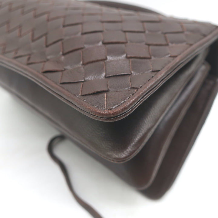 Bottega Veneta Intrecciato Top Handle Accordion Clutch Bag Dark Brown Leather