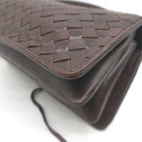 Bottega Veneta Intrecciato Top Handle Accordion Clutch Bag Dark Brown Leather