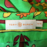 Tory Burch Kaftan Maxi Dress Green Folk Art Print Cotton-Silk Size Extra Small