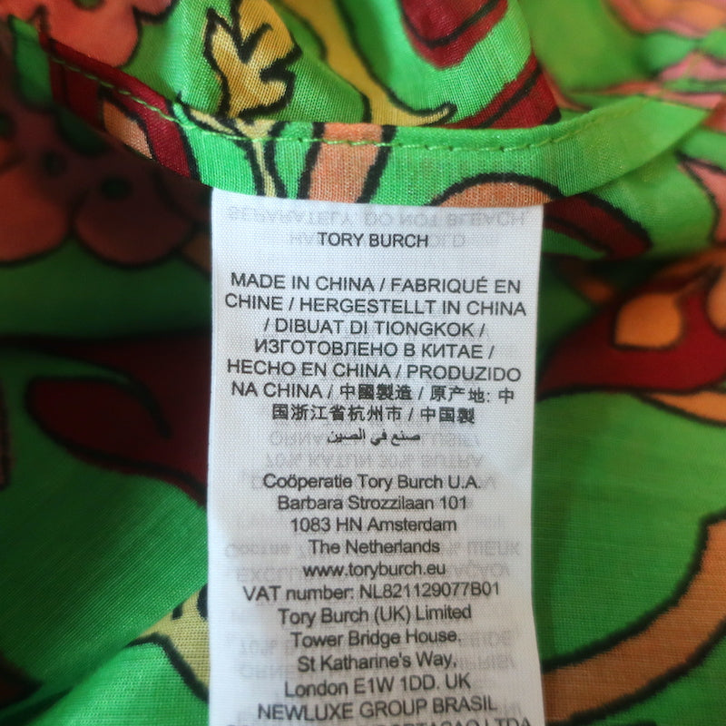 Tory Burch Kaftan Maxi Dress Green Folk Art Print Cotton-Silk Size Extra Small