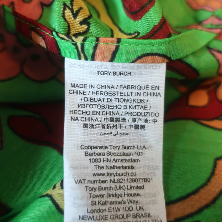 Tory Burch Kaftan Maxi Dress Green Folk Art Print Cotton-Silk Size Extra Small