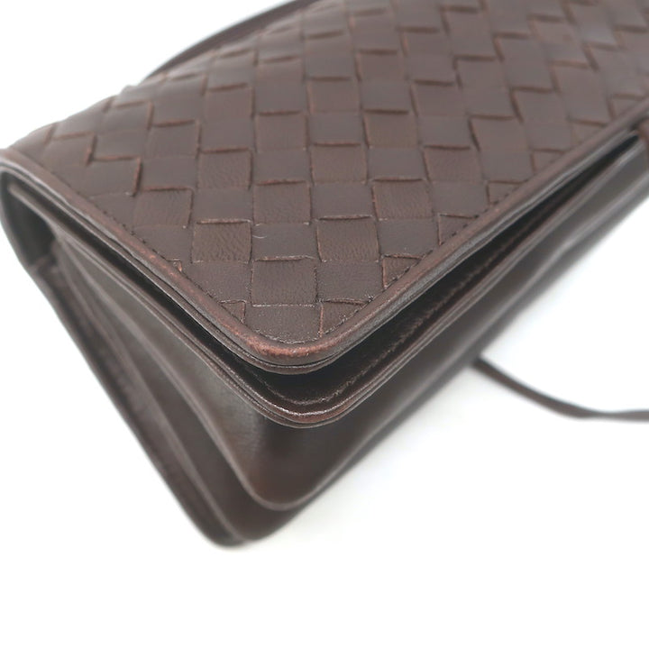 Bottega Veneta Intrecciato Top Handle Accordion Clutch Bag Dark Brown Leather