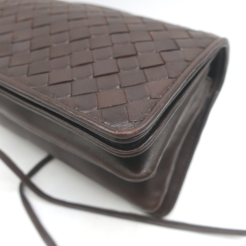 Bottega Veneta Intrecciato Top Handle Accordion Clutch Bag Dark Brown Leather
