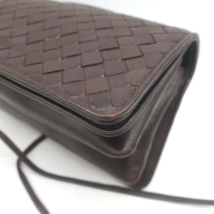 Bottega Veneta Intrecciato Top Handle Accordion Clutch Bag Dark Brown Leather