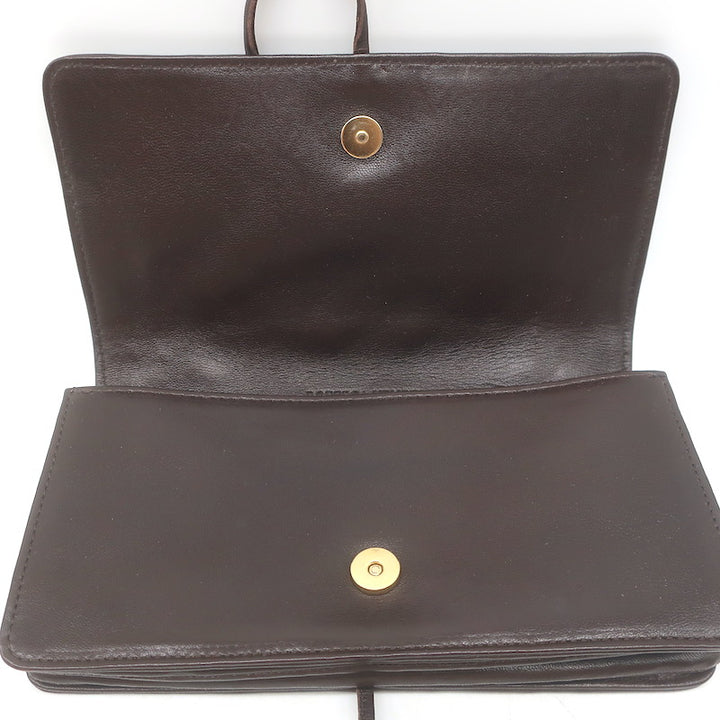 Bottega Veneta Intrecciato Top Handle Accordion Clutch Bag Dark Brown Leather