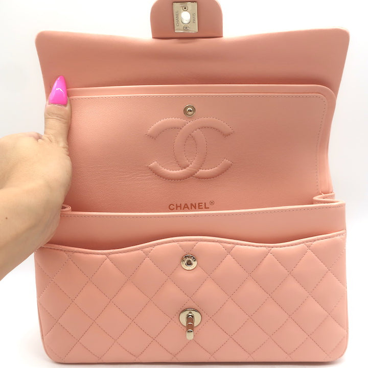 Chanel Medium Double Flap Bag Pink Quilted Lambskin Leather NEW