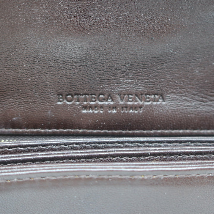 Bottega Veneta Intrecciato Top Handle Accordion Clutch Bag Dark Brown Leather