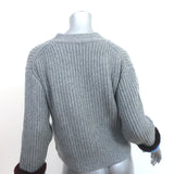 Kule Knox Fur-Cuff Cashmere Cardigan Gray Ribbed Knit Size Extra Small