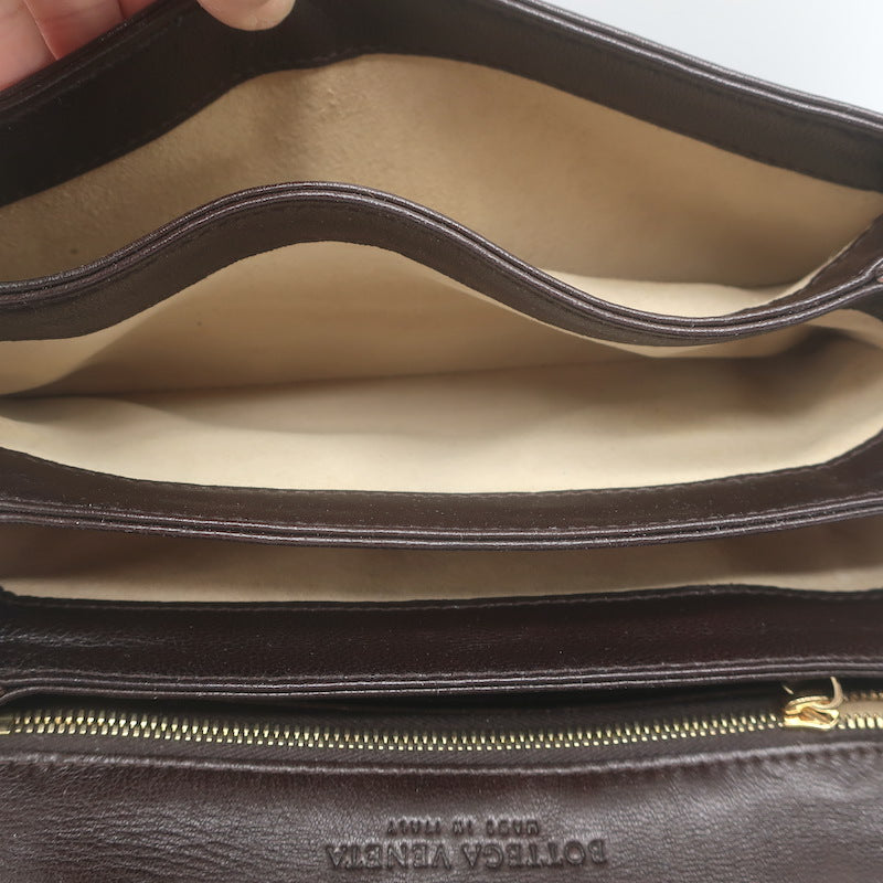 Bottega Veneta Intrecciato Top Handle Accordion Clutch Bag Dark Brown Leather