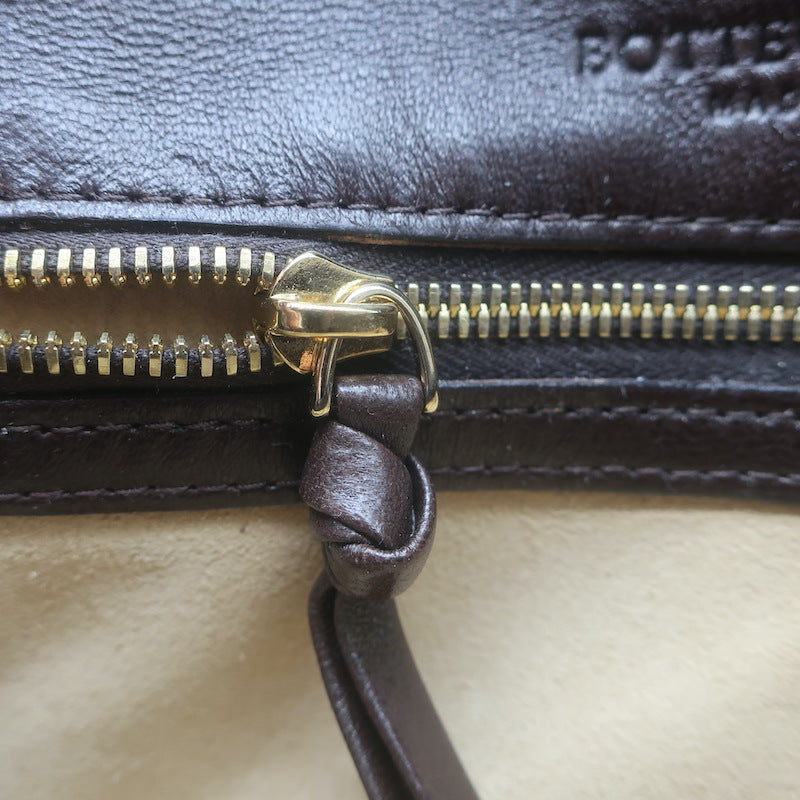 Bottega Veneta Intrecciato Top Handle Accordion Clutch Bag Dark Brown Leather