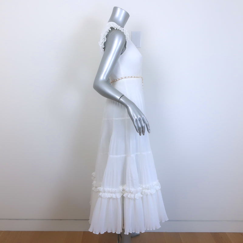 Zimmermann Dancer Pleated Belted Midi Dress White Organza Size 0 NEW
