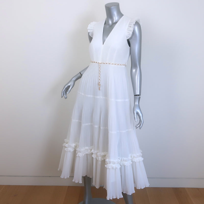 Zimmermann Dancer Pleated Belted Midi Dress White Organza Size 0 NEW