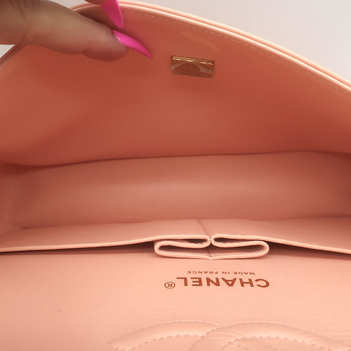 Chanel Medium Double Flap Bag Pink Quilted Lambskin Leather NEW