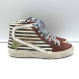Golden Goose Slide Striped High Top Sneakers Burgundy Suede Size 36